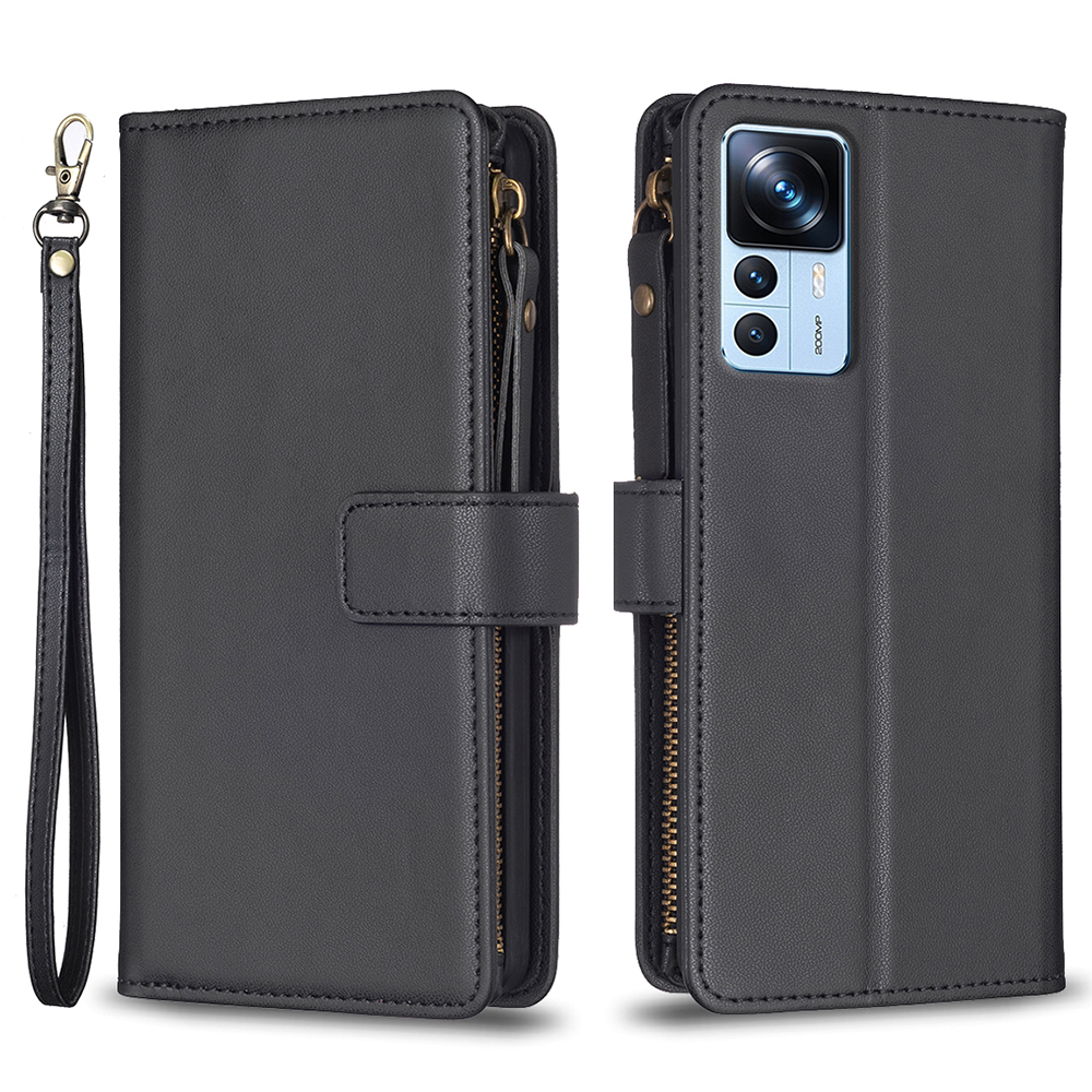 

BF Style-19 Für Xiaomi 12t 5G / 12t Pro 5g / Redmi K50 Ultra Reißverschlusspocket PU Leder Brieftaschenhülle Telefonständer Abdeckung - Schwarz, Xiaomi 12T 5G