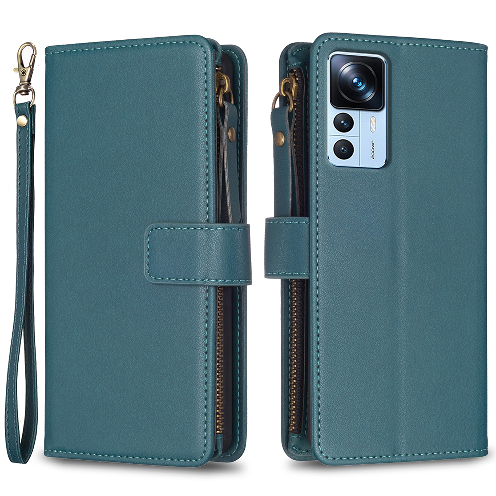 

BF Style-19 Für Xiaomi 12t 5G / 12t Pro 5g / Redmi K50 Ultra Reißverschlusspocket PU Leder Brieftaschenhülle Telefonständer Abdeckung - Grün, Xiaomi 12T 5G