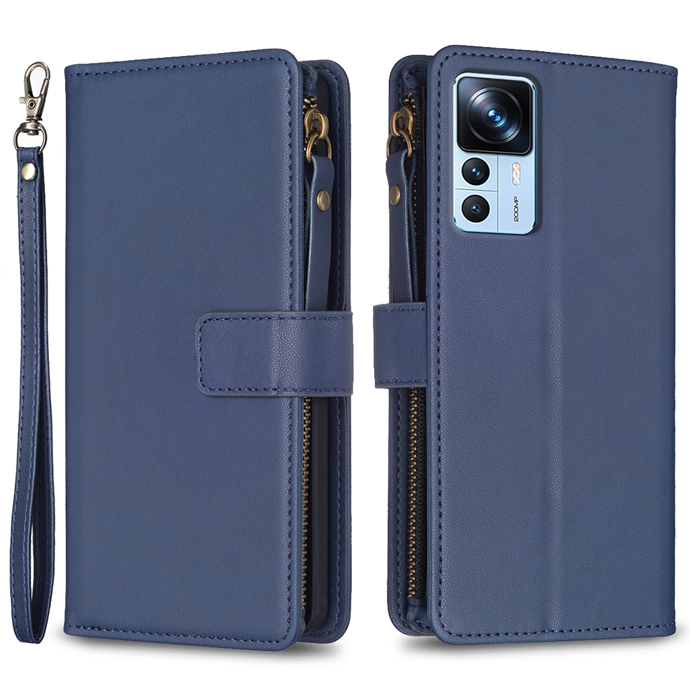 

BF Style-19 Für Xiaomi 12t 5G / 12t Pro 5g / Redmi K50 Ultra Reißverschlusspocket PU Leder Brieftaschenhülle Telefonständer Abdeckung - Blau, Xiaomi 12T 5G
