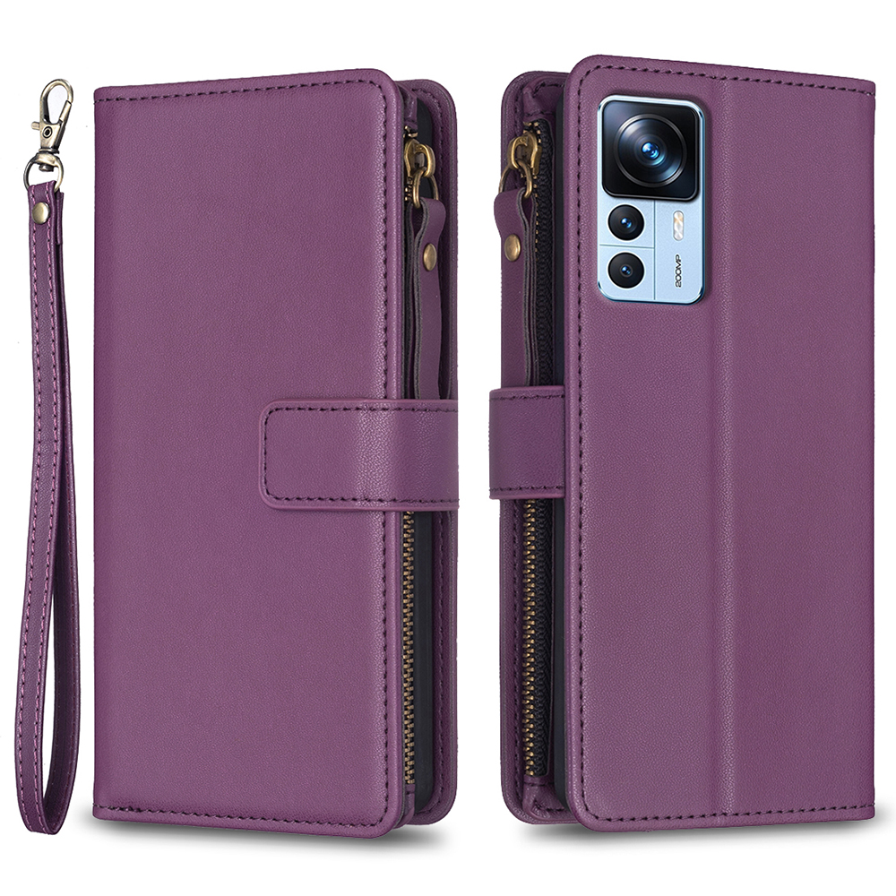 

BF Style-19 Für Xiaomi 12t 5G / 12t Pro 5g / Redmi K50 Ultra Reißverschlusspocket PU Leder Brieftaschenhülle Telefonständer Abdeckung - Dunkelviolett, Xiaomi 12T 5G