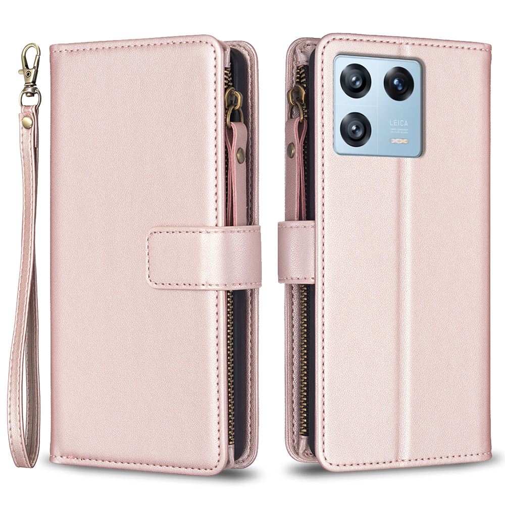 

BF Style-19 Für Xiaomi 13 Pro 5G Reißverschluss Tasche Feste Farbbrieftasche PU Leder-telefonständer Cover - Roségold, Xiaomi 13 Pro 5G