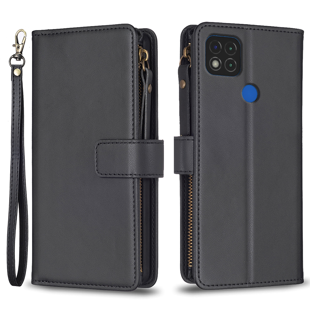

BF Style-19 Wallet Case Für Xiaomi Redmi 9c / 9c NFC Festkarme Leder -reißverschlusspocket -ständer Telefonabdeckung - Schwarz, Xiaomi Redmi 9C