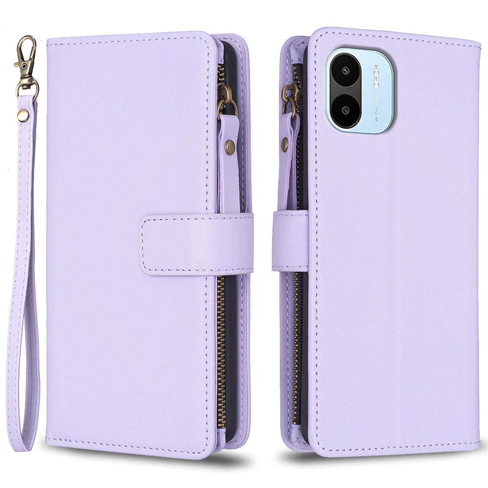 

BF Style-19 Solid Color Phone Hülle Für Xiaomi Redmi A1 4g / A2 4G Reißverschlusspocke PU Leder Ständer Brieftasche Flip Abdeckung - Lila, Xiaomi Redmi A1 4G