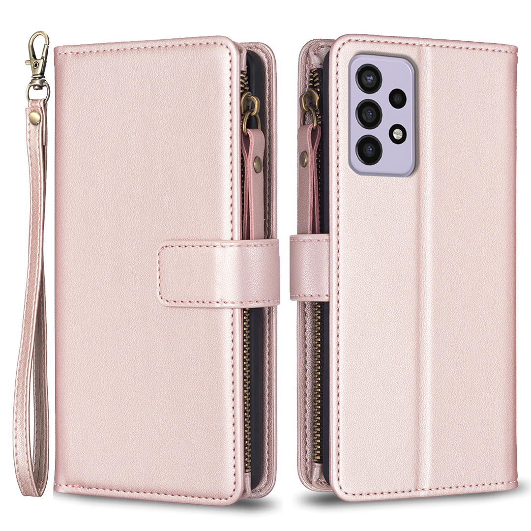 

BF Style-19 Für Samsung Galaxy A52 4G / 5g / A52s 5G Telefon Lederhülle Reißverschluss Pocket Wallet Telefonständer Abdeckung - Roségold, Galaxy A52 4G