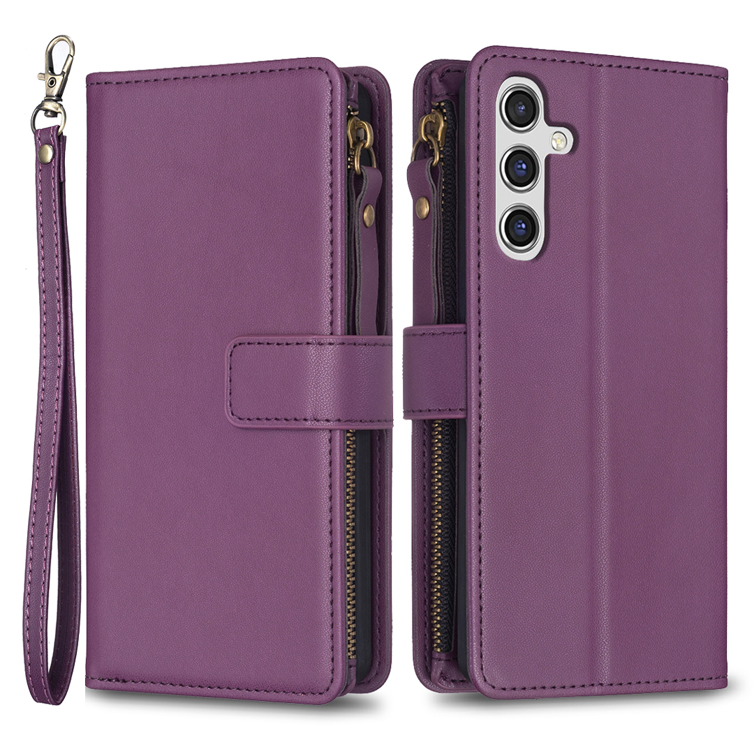 

BF Style-19 Für Samsung Galaxy A14 4G Reißverschluss Pocket Phone Ständer Hülle PU Leder Anti-drop-brieftaschenabdeckung - Dunkelviolett, Galaxy A14 4G