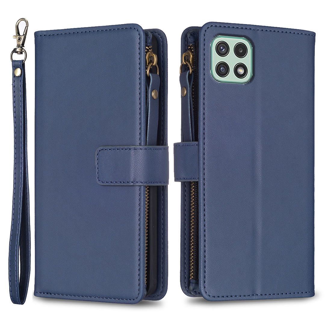 

BF Style-19 Für Samsung Galaxy A22 5G (eu-version) PU Leather Hülle Reißverschluss Pocket Phone Cover Mit Ständer Brieftasche - Blau, Galaxy A22 5G (EU Version)