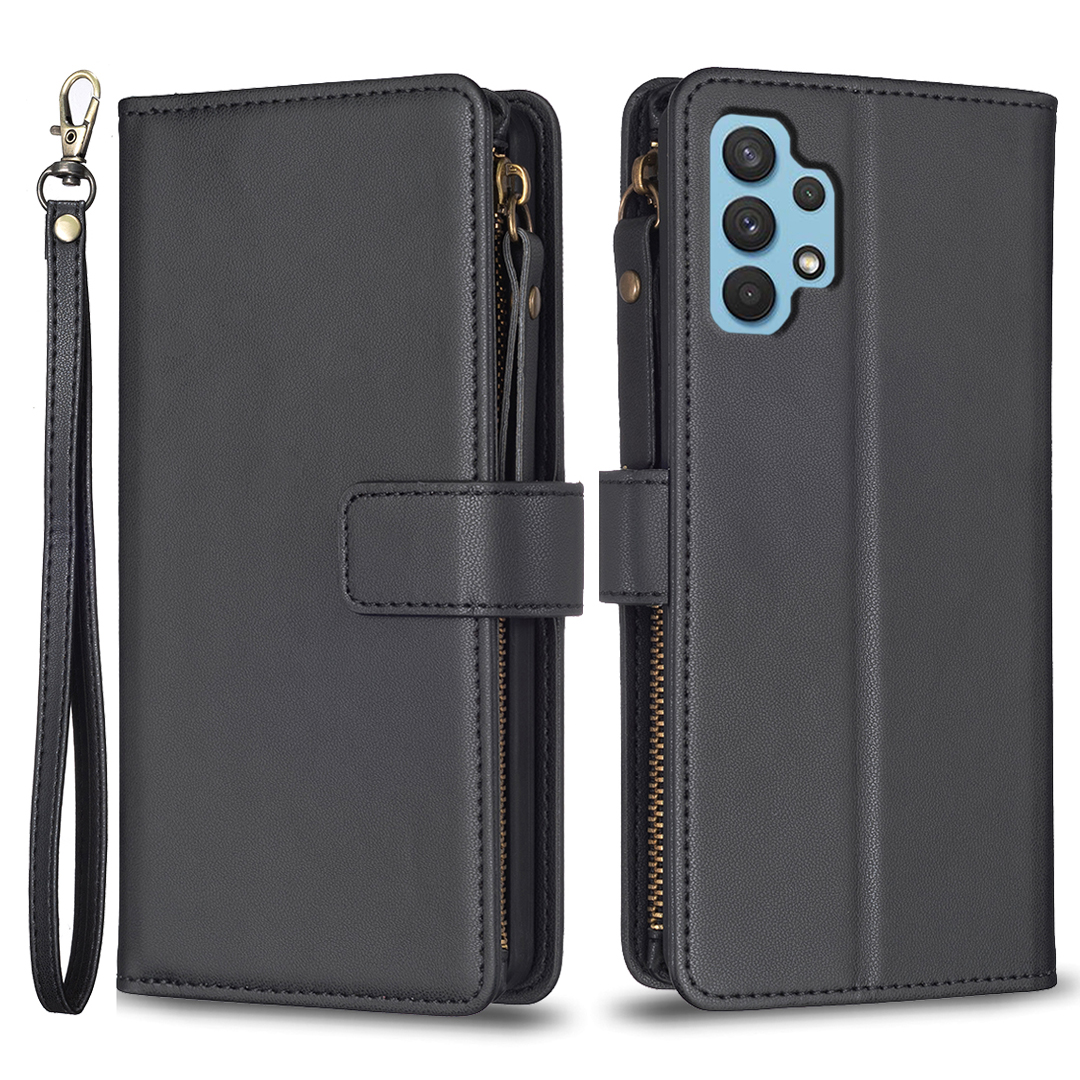 

BF Style-19 Für Samsung Galaxy A32 4G (eu-version) PU Leder Reißverschluss Pocket Phone Hülle Ballet Wallet Cover - Schwarz, Samsung Galaxy A32 4G (EU Version)