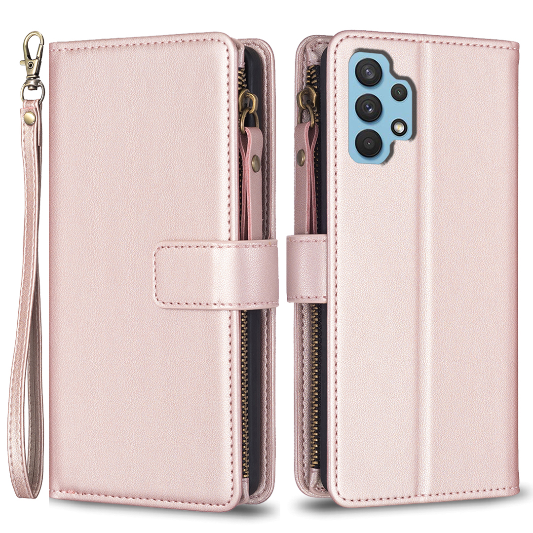 

BF Style-19 Für Samsung Galaxy A32 4G (eu-version) PU Leder Reißverschluss Pocket Phone Hülle Ballet Wallet Cover - Roségold, Samsung Galaxy A32 4G (EU Version)