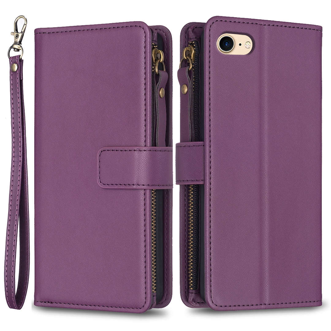 

BF Style-19 Für Iphone 6 / 6s / 7 / 8 / SE (2020) / SE (2022) PU Leather Hülle Reißverschluss Pocket Pocket Handy Stand Wallet Wallet Cover - Dunkelviolett, iPhone 6 4.7-inch