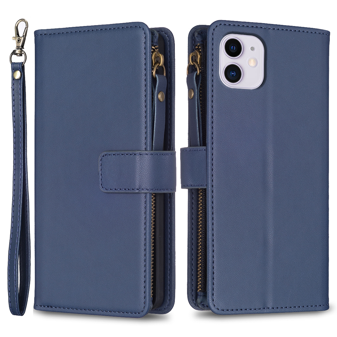 

BF Style-19 Reißverschluss Pocket Phone Hülle Für Iphone 11, PU Leder-stand Wallet-telefonabdeckung - Blau, iPhone 11