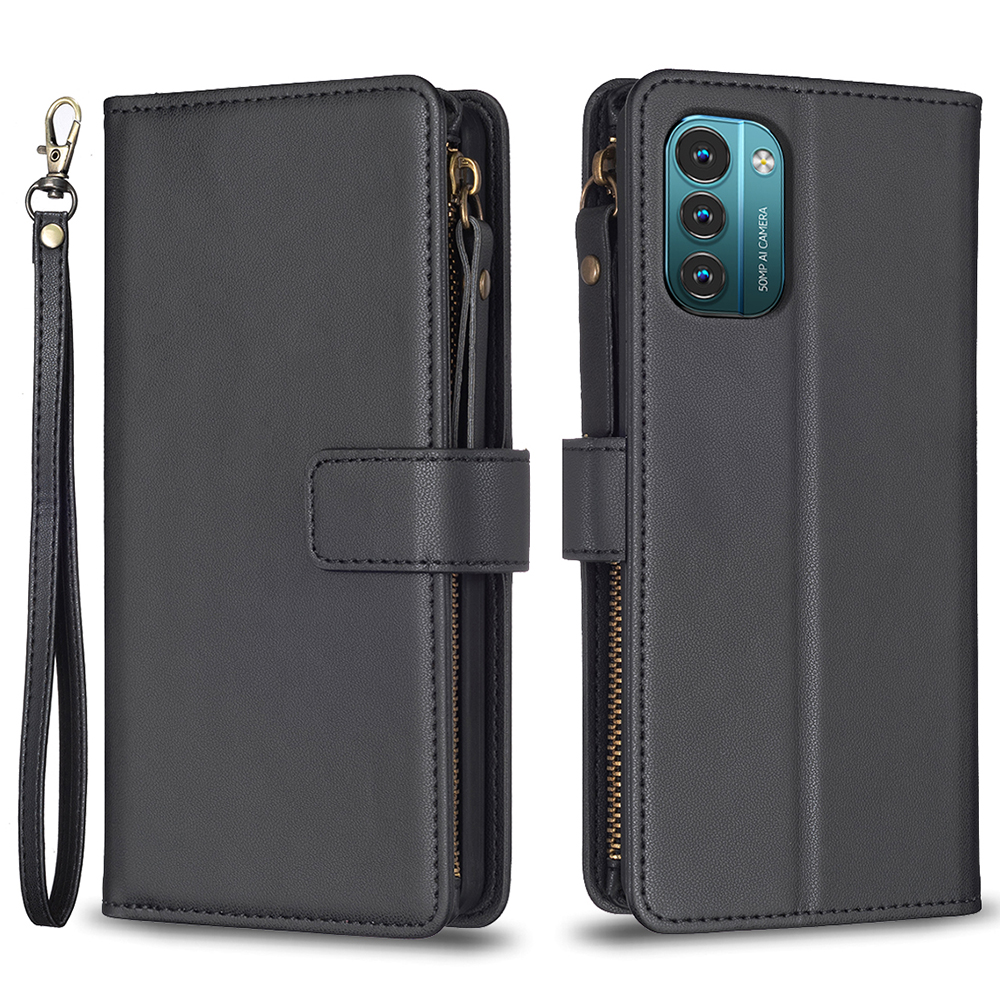 

BF Style-19 Für Nokia G21 / G11 4G PU Leder Telefon Hülle Reißverschluss Taschenbrieftasche Abdeckung Mit Ständer - Schwarz, Nokia G21 4G