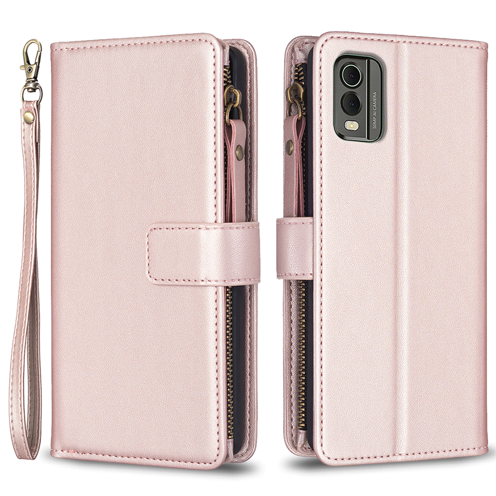 

BF Style-19 Für Nokia C32 Telefon Lederhülle Reißverschluss Taschenbrieftasche Anti-drop Stand Cover - Roségold, Nokia C32