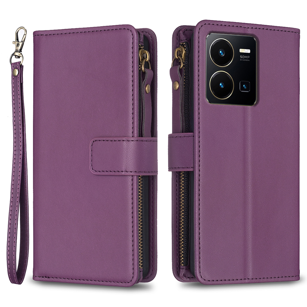 

BF Style-19 Für Vivo Y35 / Y22s 4G PU Lederständer Phone Hülle Reißverschluss Taschenbrieftasche Shell Shell - Dunkelviolett, vivo Y35