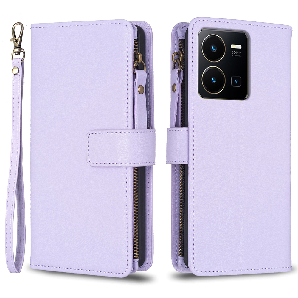 

BF Style-19 Für Vivo Y35 / Y22s 4G PU Lederständer Phone Hülle Reißverschluss Taschenbrieftasche Shell Shell - Lila, vivo Y35