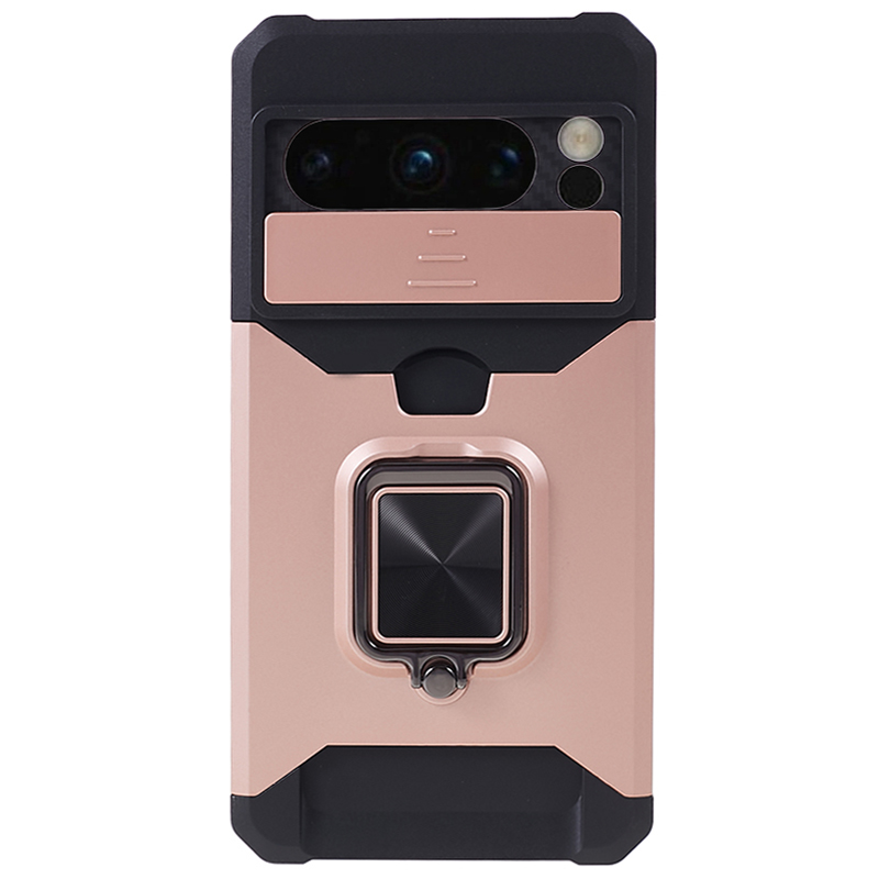 

Für Google Pixel 8 Pro Kickstand Case Cardhalter PC+TPU -telefonabdeckung Mit Slide Linsen Protector - Roségold, Google Pixel 8 Pro