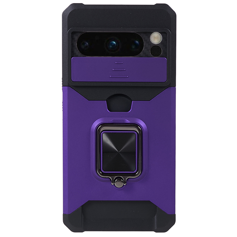 

Für Google Pixel 8 Pro Kickstand Case Cardhalter PC+TPU -telefonabdeckung Mit Slide Linsen Protector - Lila, Google Pixel 8 Pro