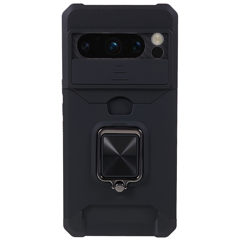 

Für Google Pixel 8 Pro Kickstand Case Cardhalter PC+TPU -telefonabdeckung Mit Slide Linsen Protector - Schwarz, Google Pixel 8 Pro