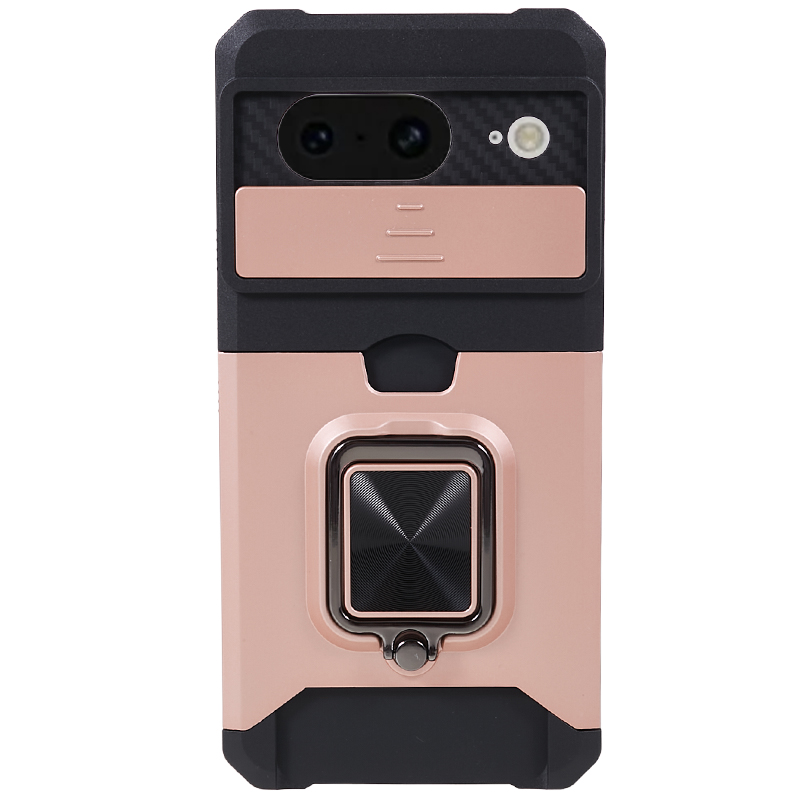 

Für Google Pixel 8 Kartenhalter Kickstand Telefonhülle Dia -objektivschutz PC+TPU -telefonabdeckung - Roségold, Google Pixel 8