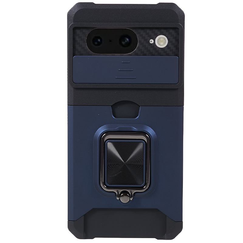 

Für Google Pixel 8 Kartenhalter Kickstand Telefonhülle Dia -objektivschutz PC+TPU -telefonabdeckung - Navy Blau, Google Pixel 8