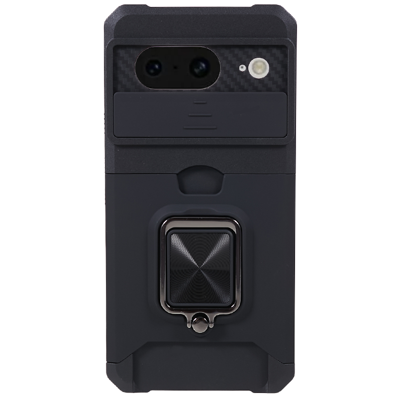 

Für Google Pixel 8 Kartenhalter Kickstand Telefonhülle Dia -objektivschutz PC+TPU -telefonabdeckung - Schwarz, Google Pixel 8