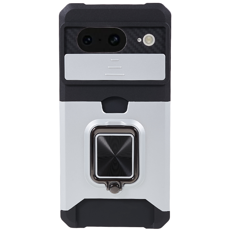 

Für Google Pixel 8 Kartenhalter Kickstand Telefonhülle Dia -objektivschutz PC+TPU -telefonabdeckung - Silber, Google Pixel 8
