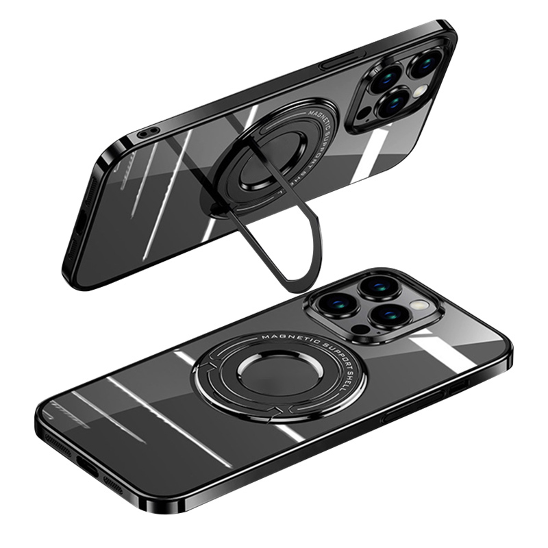 

Für Das Iphone 14 Pro Max Electroplated Magnetic Phone Case Ring Kickstand PC Rückenabdeckung Kompatibel Mit Magsafe - Schwarz, iPhone 14 Pro Max