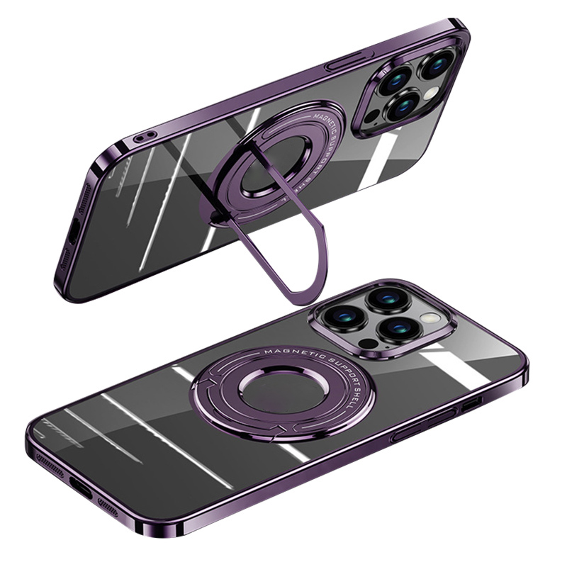 

Für Das Iphone 14 Pro Max Electroplated Magnetic Phone Case Ring Kickstand PC Rückenabdeckung Kompatibel Mit Magsafe - Dunkelviolett, iPhone 14 Pro Max