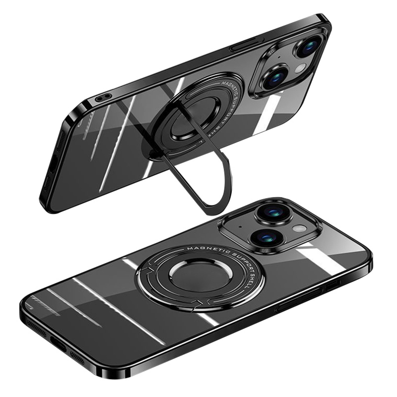 

Für Das Iphone 14 Elektroplieren PC Rückenabdeckung Kickstand Magnetic Phone Case Kompatibel Mit Magsafe - Schwarz, iPhone 14