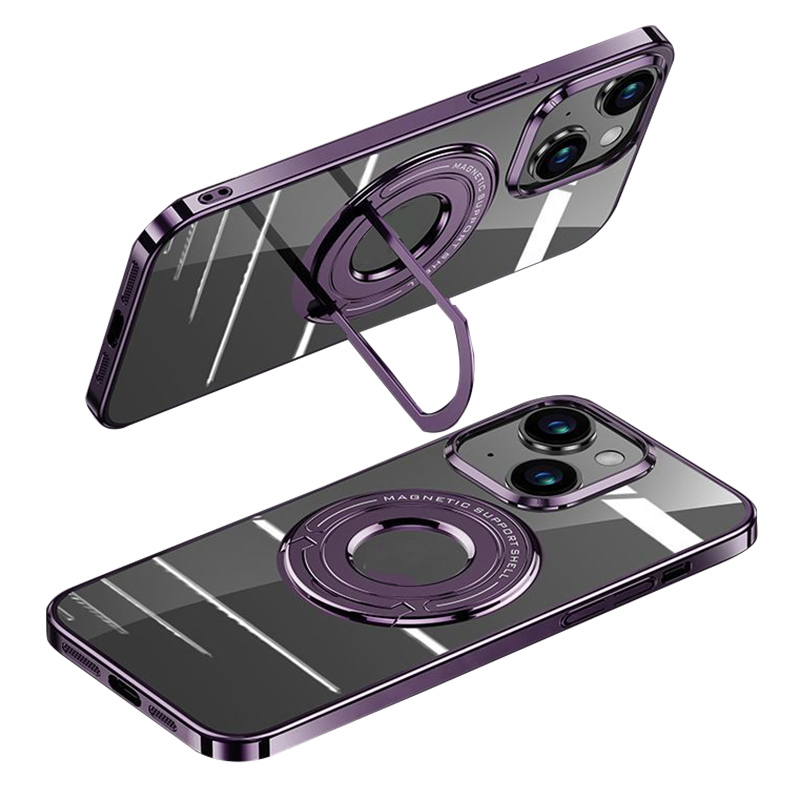 

Für Das Iphone 14 Elektroplieren PC Rückenabdeckung Kickstand Magnetic Phone Case Kompatibel Mit Magsafe - Dunkelviolett, iPhone 14