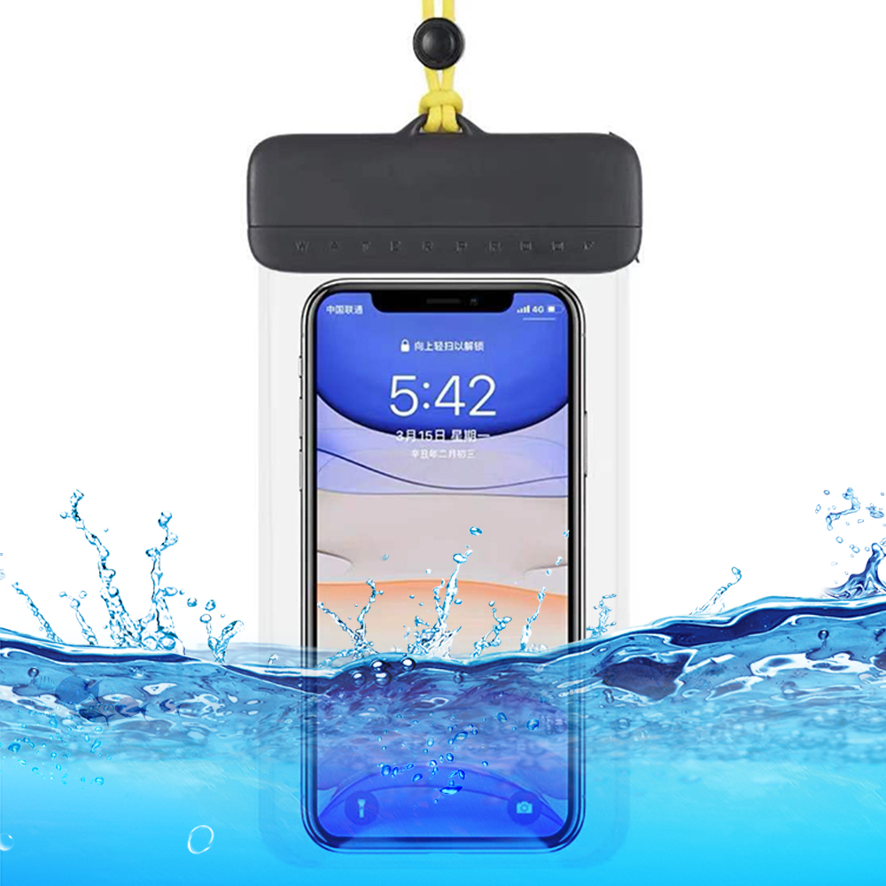 Floating IPX8 Waterproof Pouch for Under 7'' Cell Phone Clear TPU Phone Protector Screen Touch Sensitivity Dry Bag - Black+Yellow