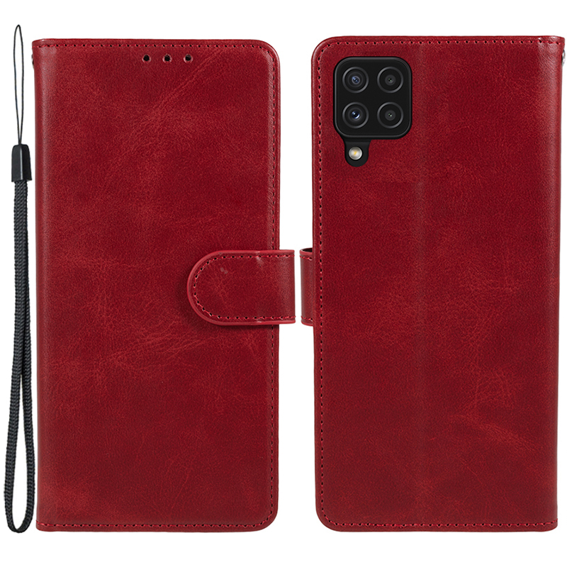 

Für Samsung Galaxy A22 4G (eu-version) Kalbstextur PU Leder Telefon Hülle Wallet Stand Anti-drop-abdeckung - Rot, Galaxy A22 4G (EU Version)