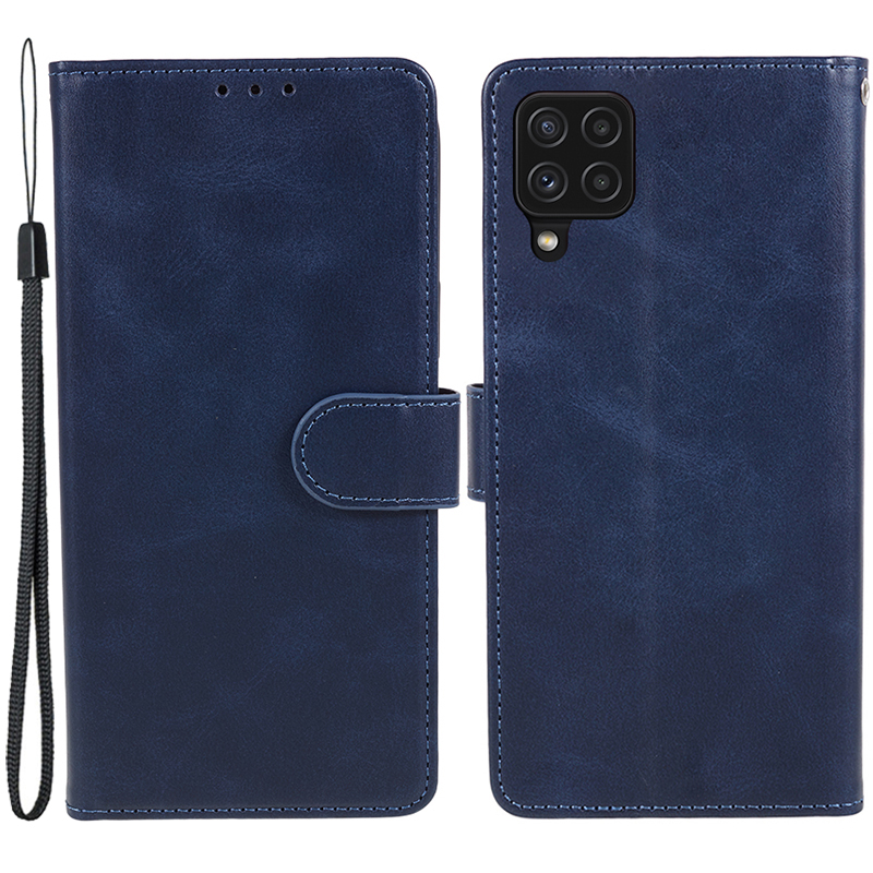 

Für Samsung Galaxy A22 4G (eu-version) Kalbstextur PU Leder Telefon Hülle Wallet Stand Anti-drop-abdeckung - Blau, Galaxy A22 4G (EU Version)