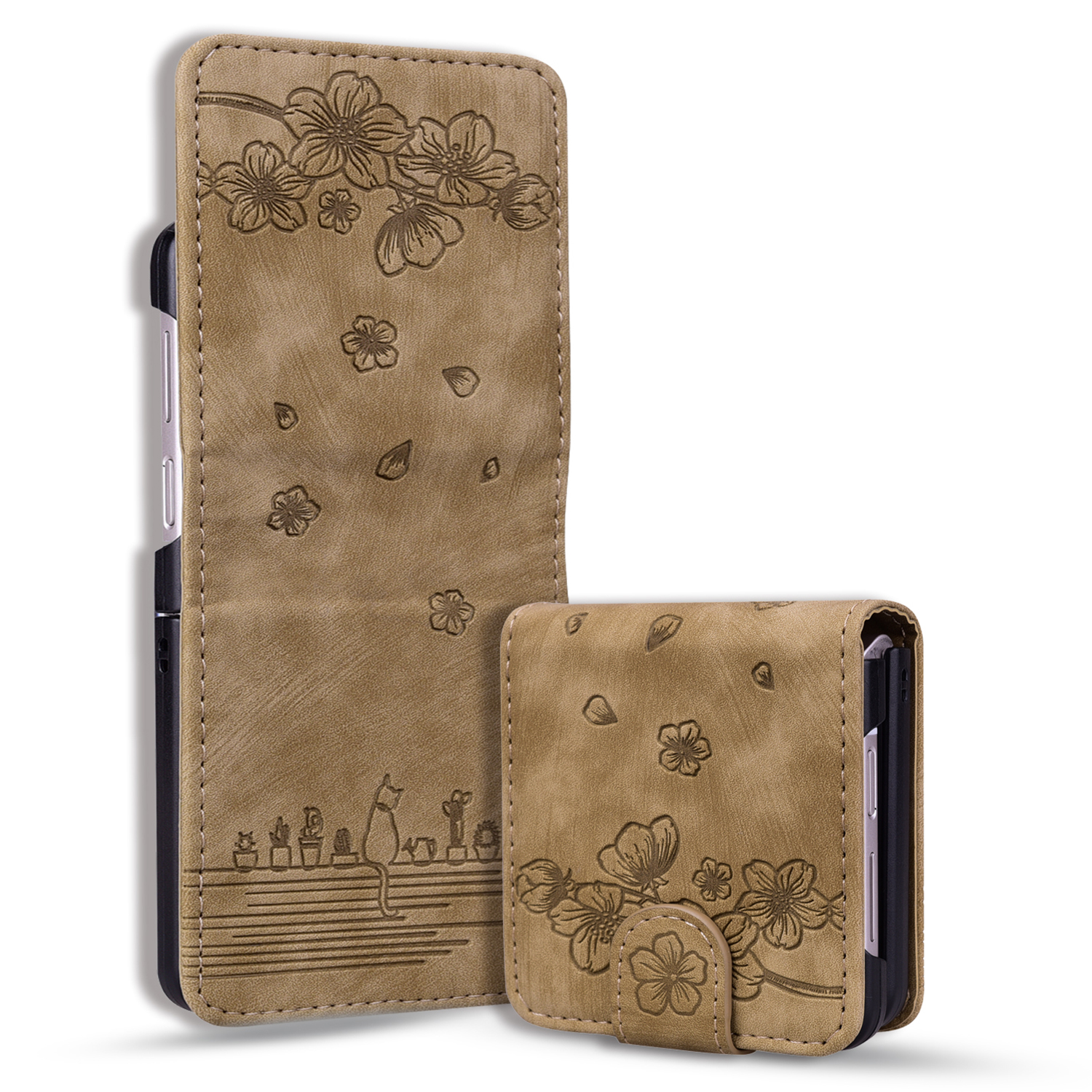 

Für Samsung Galaxy Z Flip4 5G PU Leder-kartenhalter-telefonhülle Gedruckte Katze Blume Anti-drop-abdeckung - Braun, Galaxy Z Flip4 5G