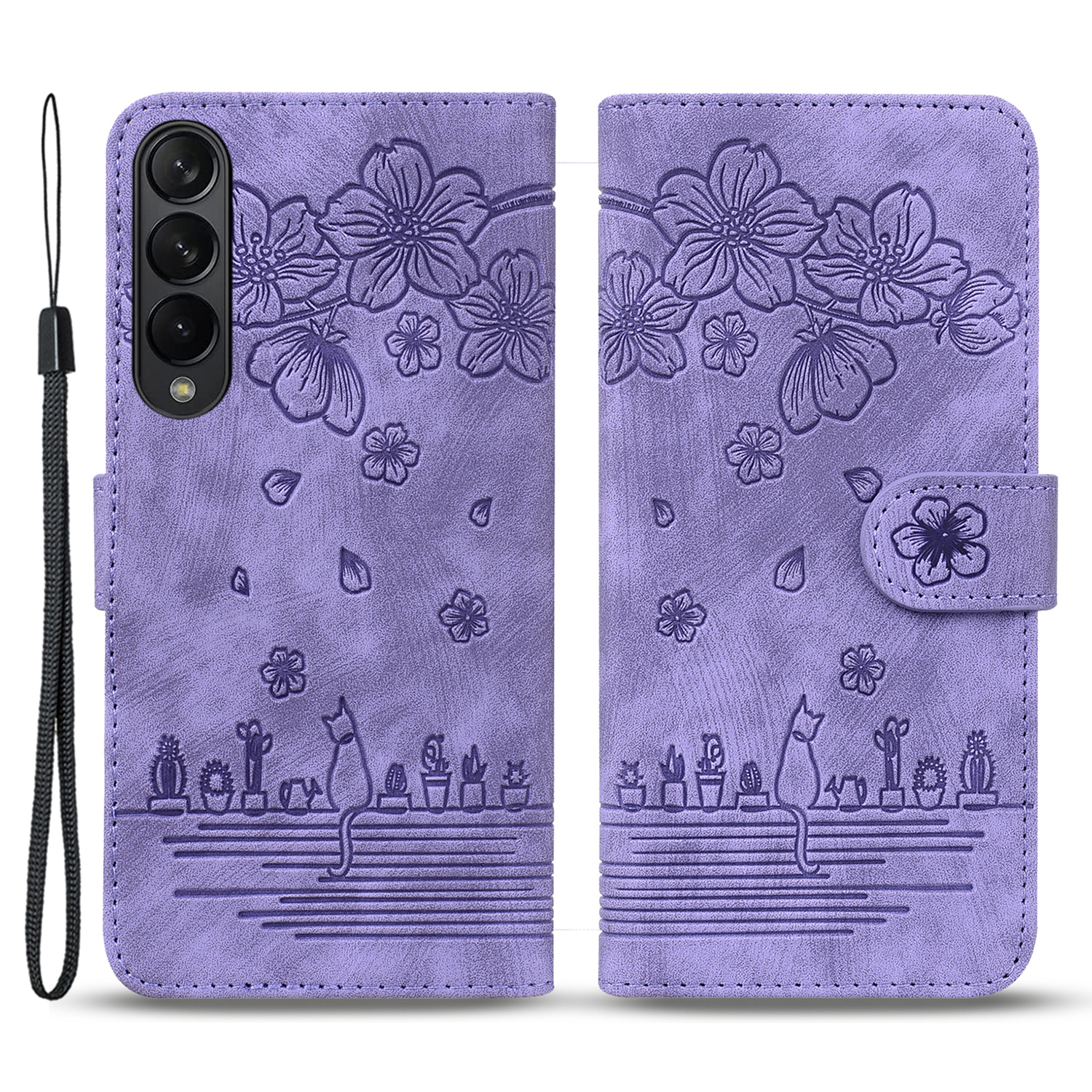 

Für Samsung Galaxy Z Fold3 5G Eingeprägte PU -leder -brieftaschenhülle Klappständer Mit Riemen - Lila, Galaxy Z Fold3 5G
