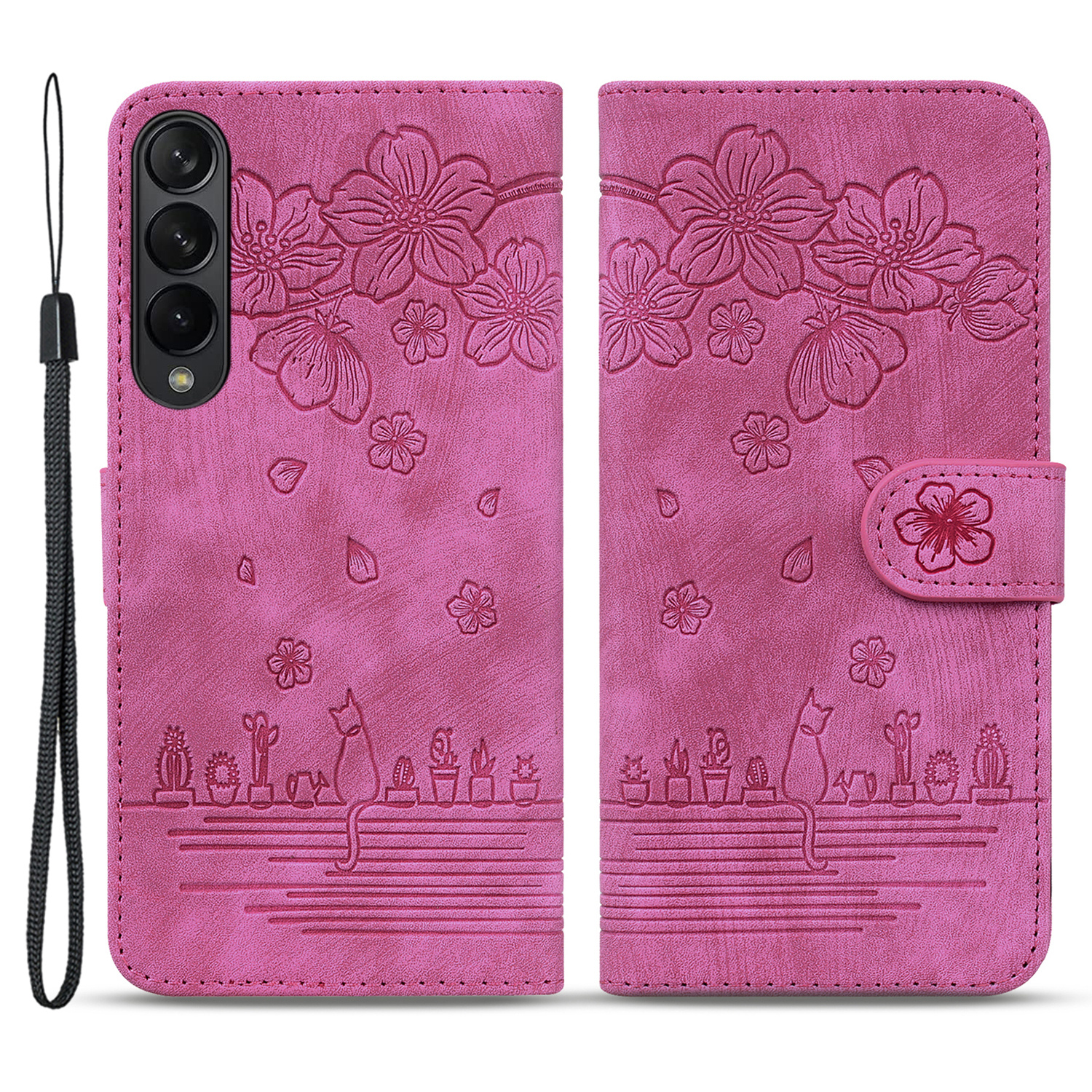 

Für Samsung Galaxy Z Fold3 5G Eingeprägte PU -leder -brieftaschenhülle Klappständer Mit Riemen - Rose, Galaxy Z Fold3 5G