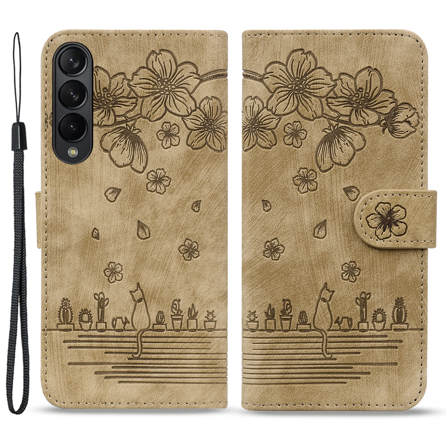 

Für Samsung Galaxy Z Fold4 5G PU Leder Telefon Hülle Gedruckte Katzenständer Brieftasche Mit Handriemen - Braun, Galaxy Z Fold4 5G