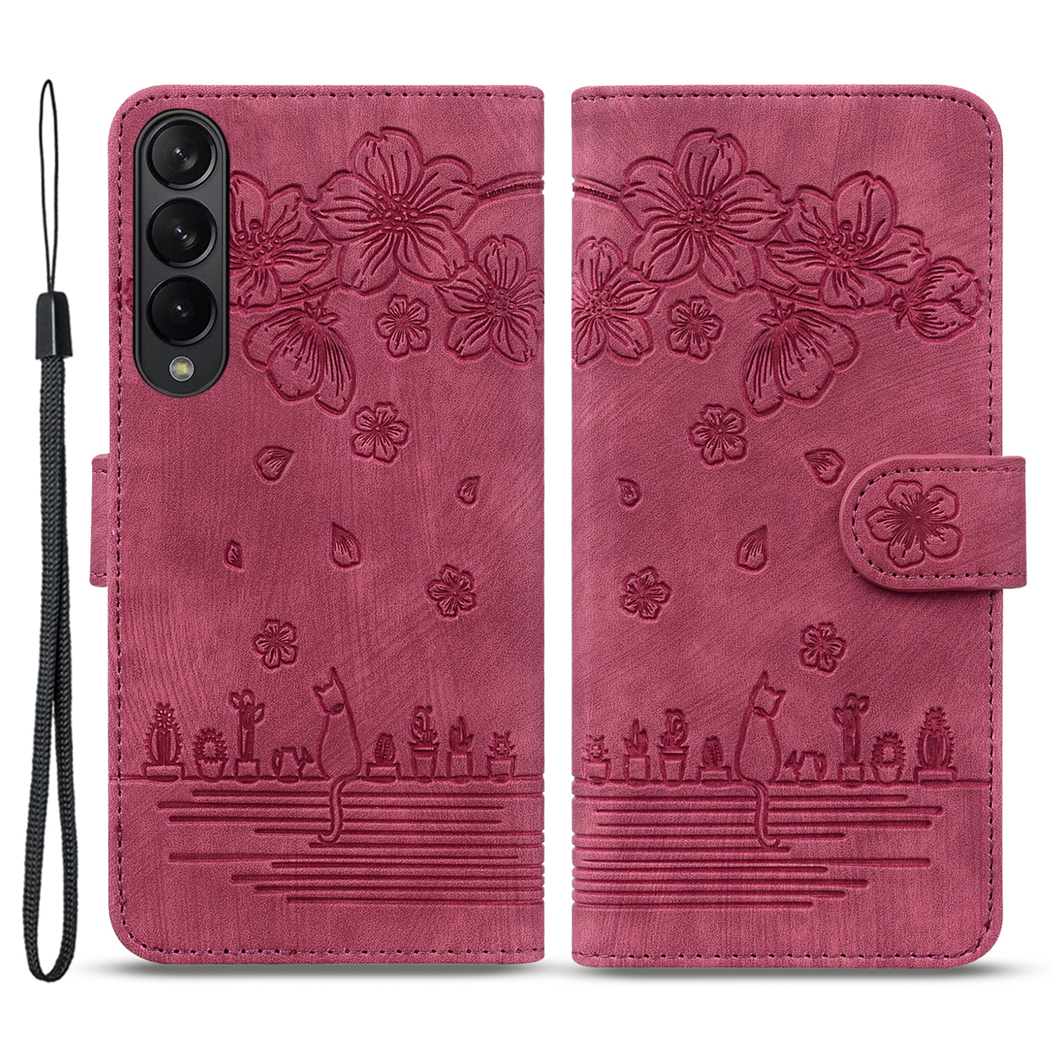

Für Samsung Galaxy Z Fold4 5G PU Leder Telefon Hülle Gedruckte Katzenständer Brieftasche Mit Handriemen - Weinrot, Galaxy Z Fold4 5G