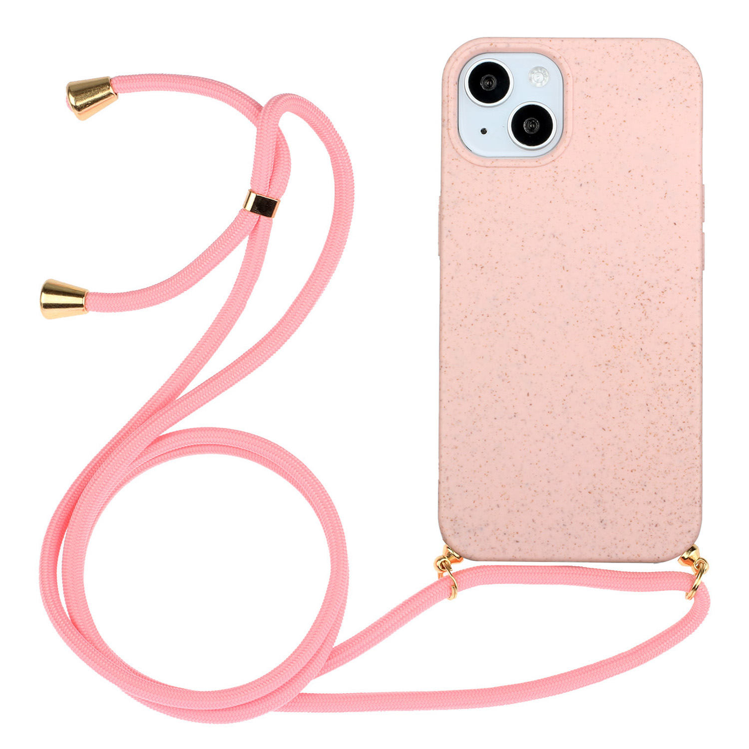 

Für Das Iphone 15 Plus Biologisch Abbaubarer Telefonhülle Weizenstroh+tpu -schockschutzschutz Mit Lanyard - Rosa, iPhone 15 Plus