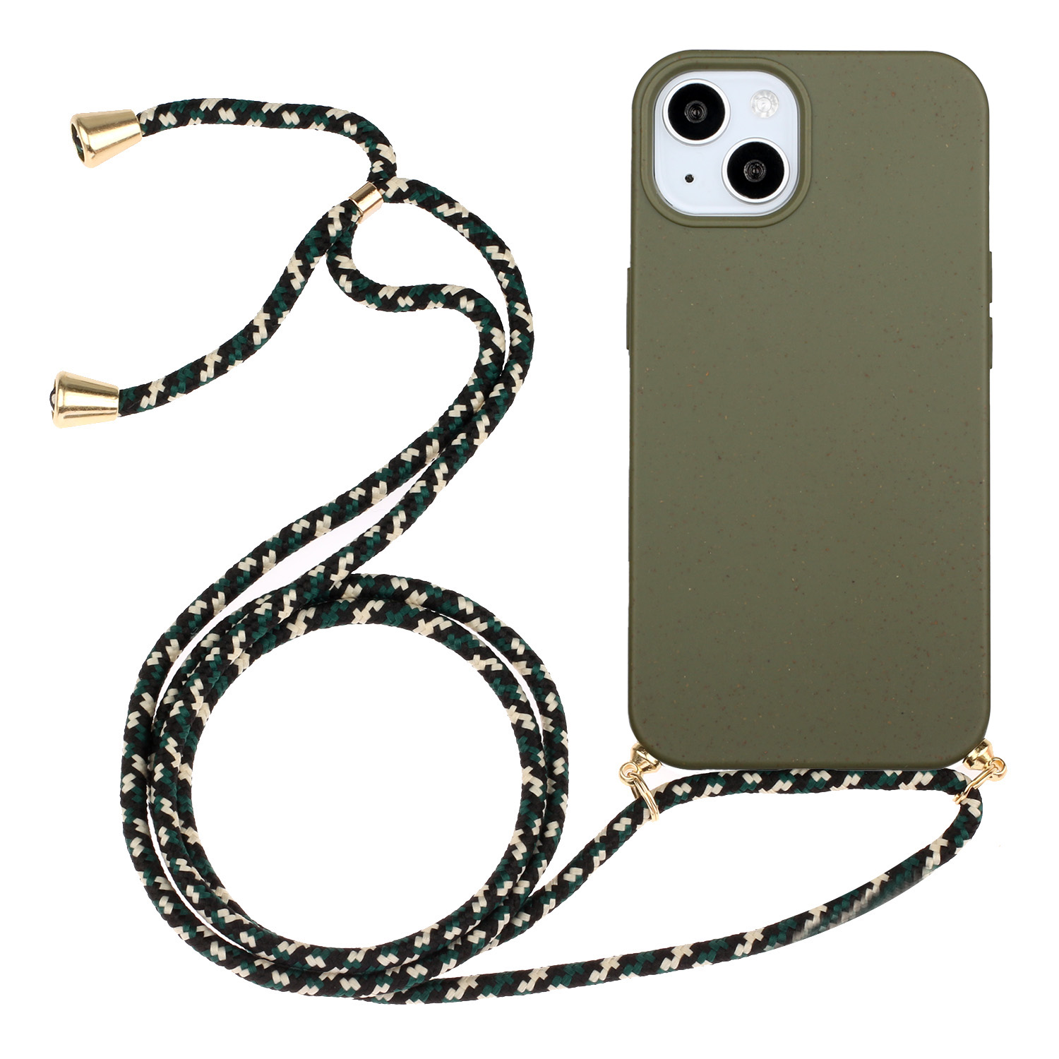 

Für Das Iphone 15 Plus Biologisch Abbaubarer Telefonhülle Weizenstroh+tpu -schockschutzschutz Mit Lanyard - Armeegrün, iPhone 15 Plus