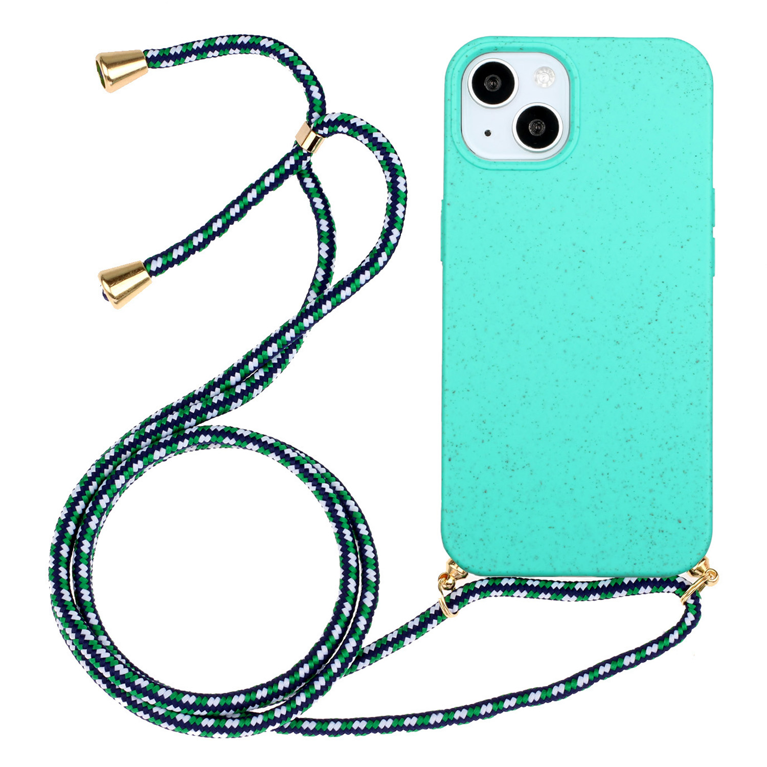 

Für Iphone 15 Umweltfreundliche Telefonhülle Kompostierbarer Weizenstroh+tpu -stoßdämpferabdeckung Mit Lanyard - Himmelblau, iPhone 15