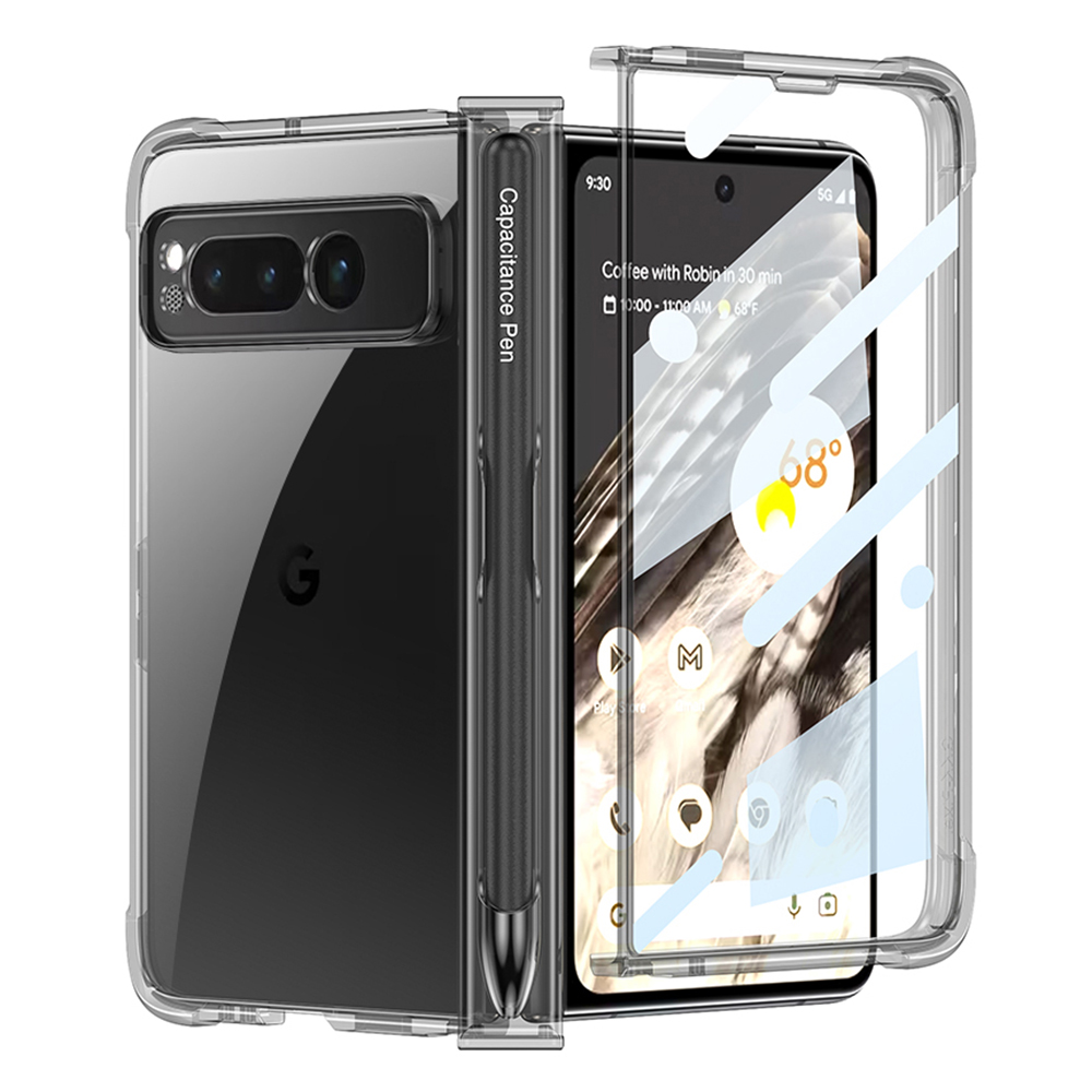 

GKK Für Google Pixel Fold Scharnierschutz Phone Hülle Verstärkte Ecken TPU -abdeckung Mit Temperamentvollem Glasfilm - Transparent Schwarz, Google Pixel Fold