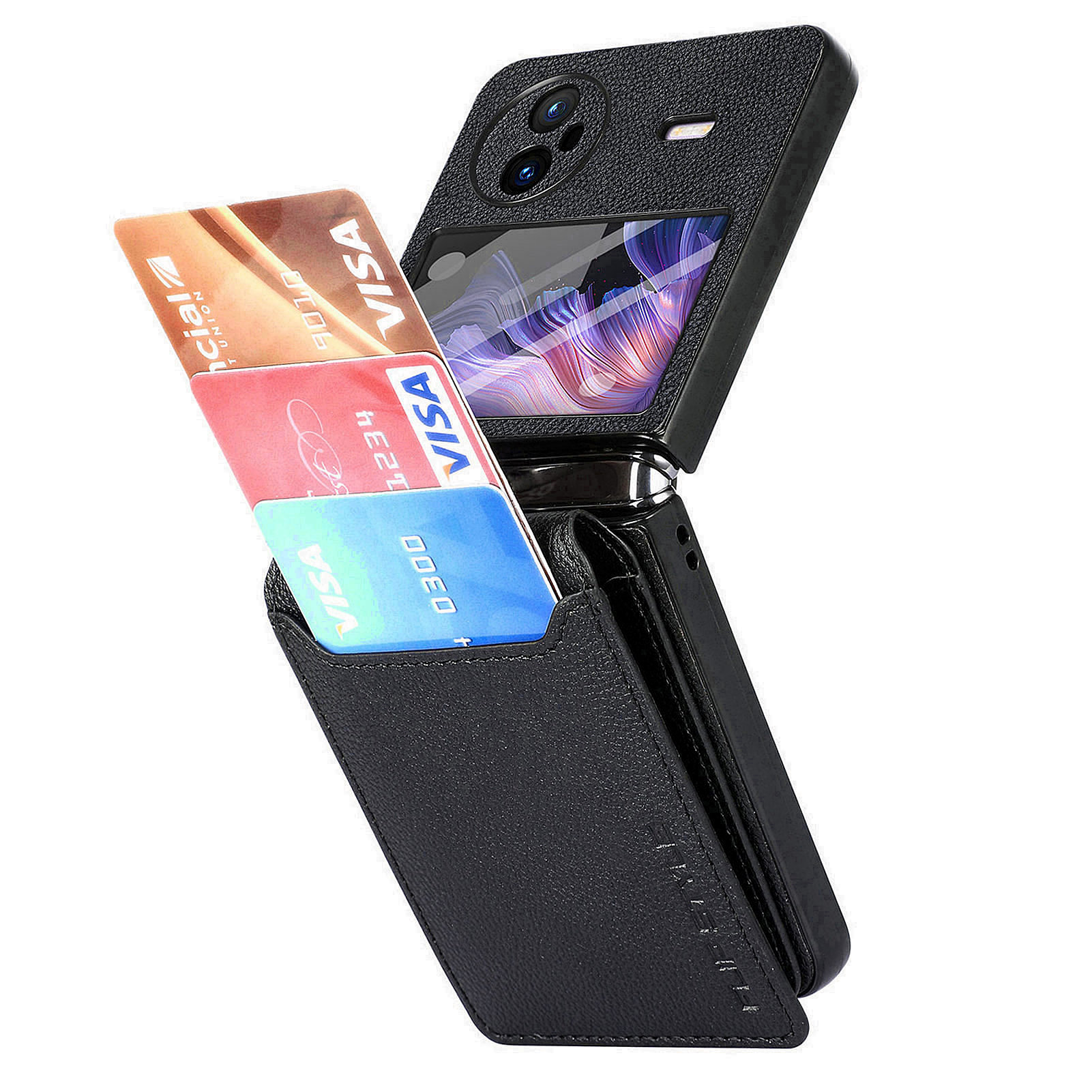 

Für Vivo X Flip PU Leder + PC Telefon Hülle Litchi Textur Kickstand -karten -slot -cover Mit Kleinem Siebfilm - Schwarz, vivo X Flip