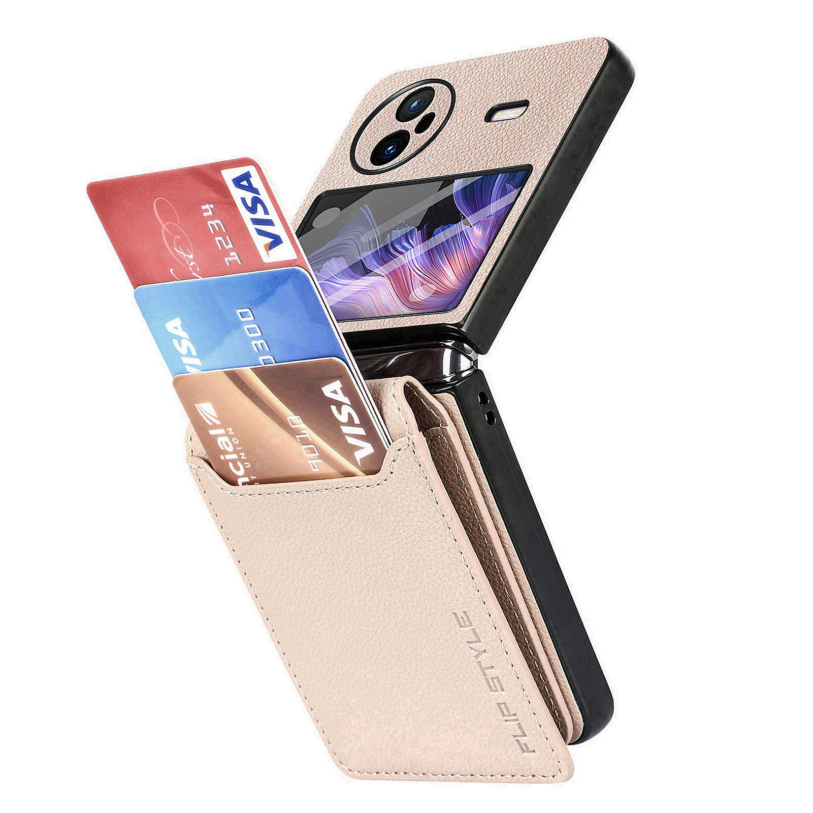 

Für Vivo X Flip PU Leder + PC Telefon Hülle Litchi Textur Kickstand -karten -slot -cover Mit Kleinem Siebfilm - Grau, vivo X Flip