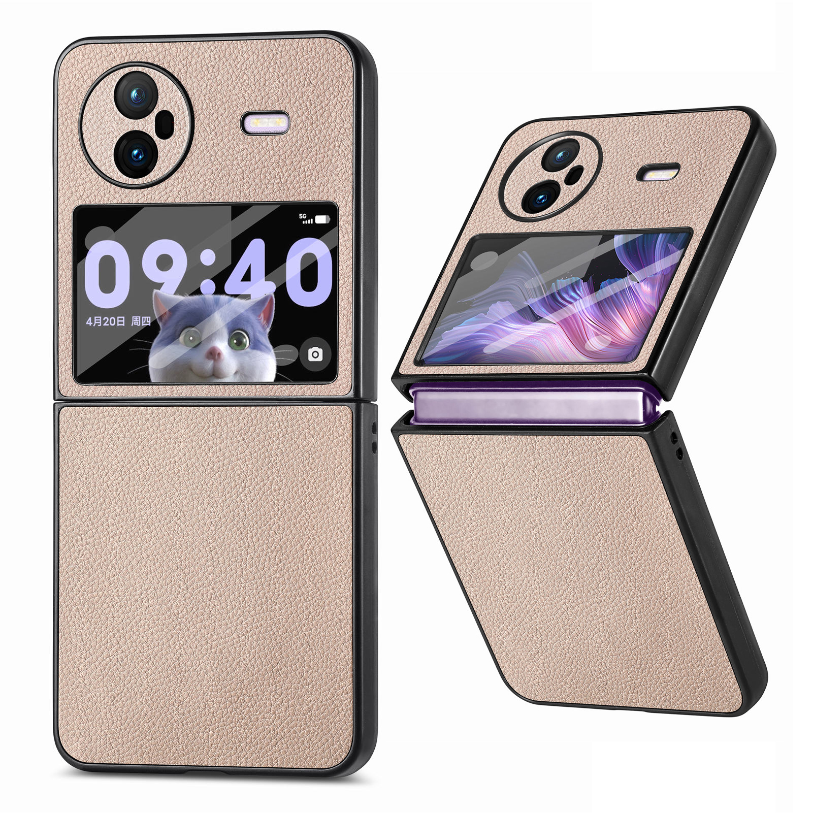 

Für Vivo X Flip Litchi Textur Anti-slip-telefonhülle PU Leder + PC Schockdes Deckung Mit Kleinem Siebschildfilm - Grau, vivo X Flip