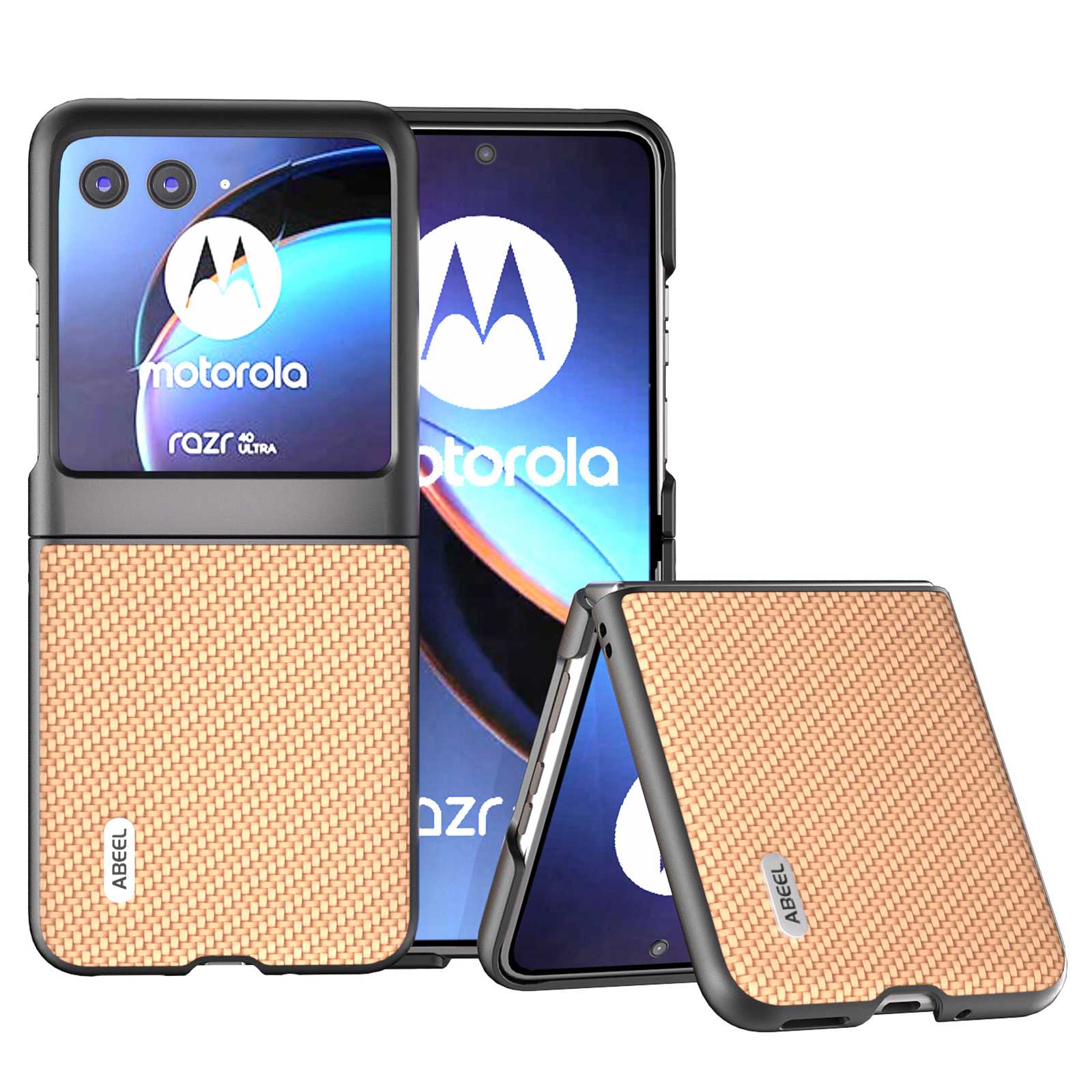 

Abeel Für Motorola Razr 40 Ultra 5G PU Lederbeschichtete PC -hülle Carbonfaser Textur Schutzhilfe - Hellgelb, Motorola Razr 40 Ultra 5G