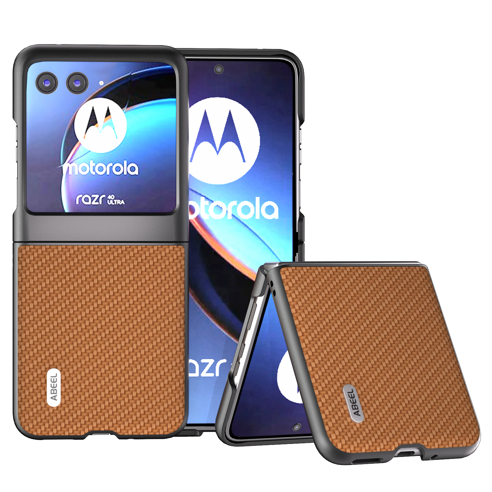 

Abeel Für Motorola Razr 40 Ultra 5G PU Lederbeschichtete PC -hülle Carbonfaser Textur Schutzhilfe - Hellbraun, Motorola Razr 40 Ultra 5G