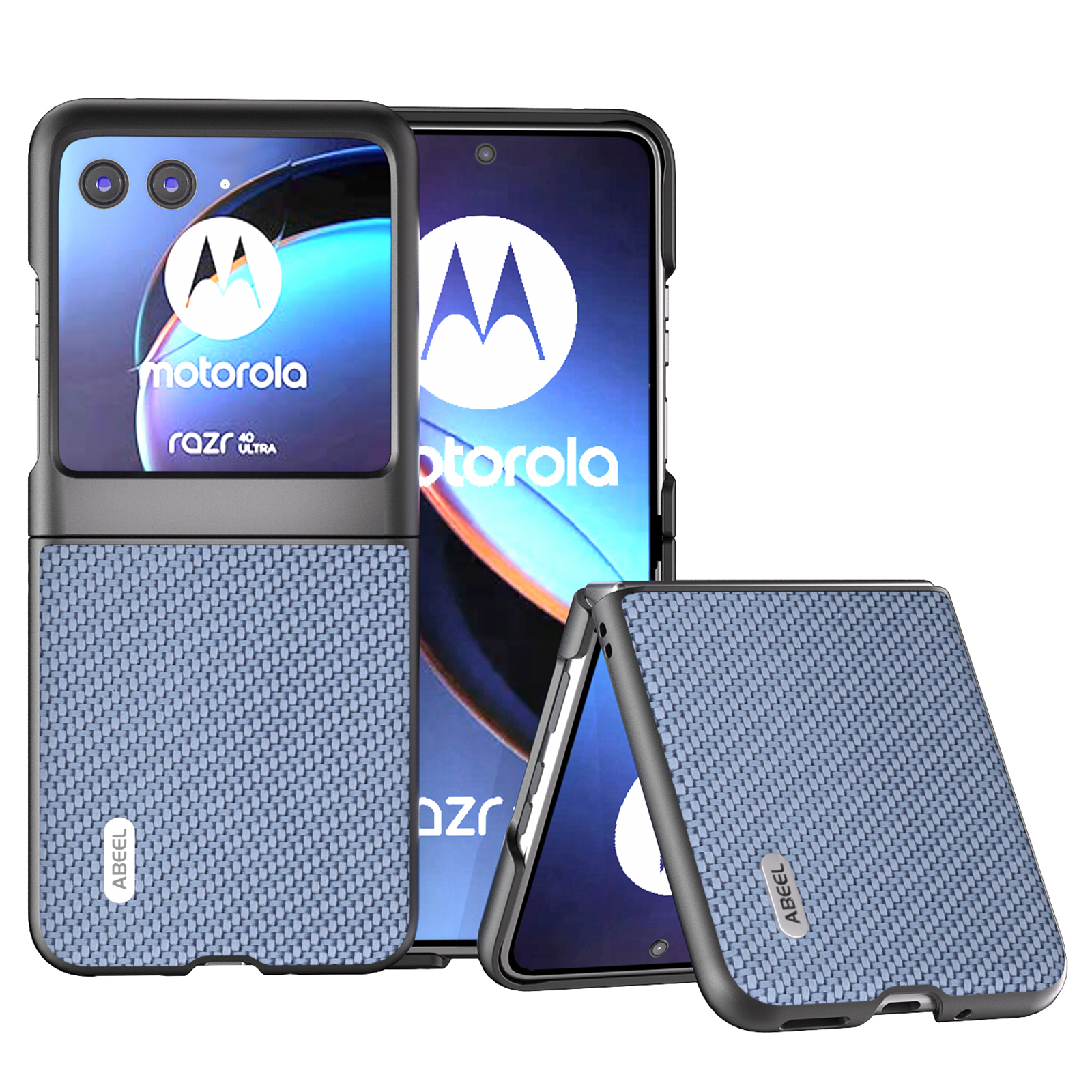 

Abeel Für Motorola Razr 40 Ultra 5G PU Lederbeschichtete PC -hülle Carbonfaser Textur Schutzhilfe - Baby Blau, Motorola Razr 40 Ultra 5G