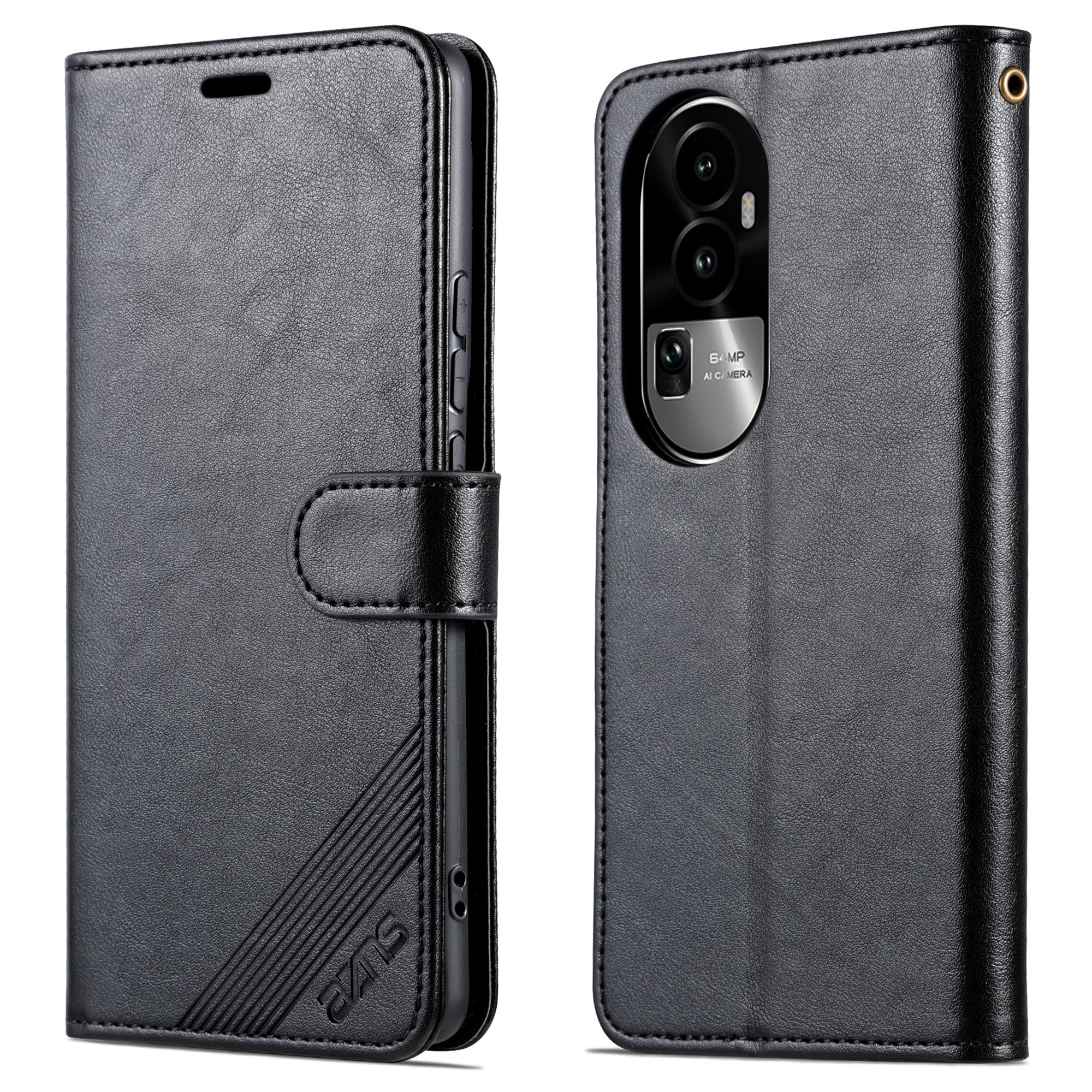 

AZNS -telefonhülle Für Oppo Reno10 Pro 5G -ständer Brieftasche Handy Protector PU Lederabdeckung - Schwarz, Oppo Reno10 Pro (China) 5G