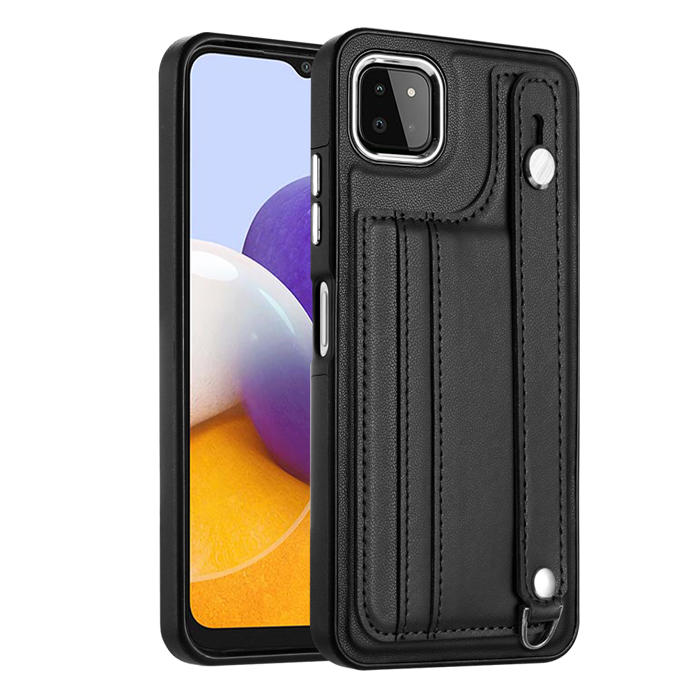 

Für Samsung Galaxy A22 5G (eu-version) Kickstand-hülle YB Lederbeschichtung Series-5-kartenhalter Tpu-telefonabdeckung - Schwarz, Galaxy A22 5G (EU Version)