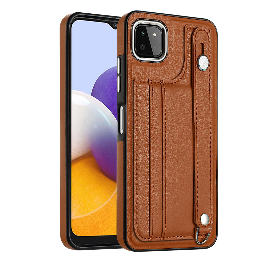 

Für Samsung Galaxy A22 5G (eu-version) Kickstand-hülle YB Lederbeschichtung Series-5-kartenhalter Tpu-telefonabdeckung - Braun, Galaxy A22 5G (EU Version)